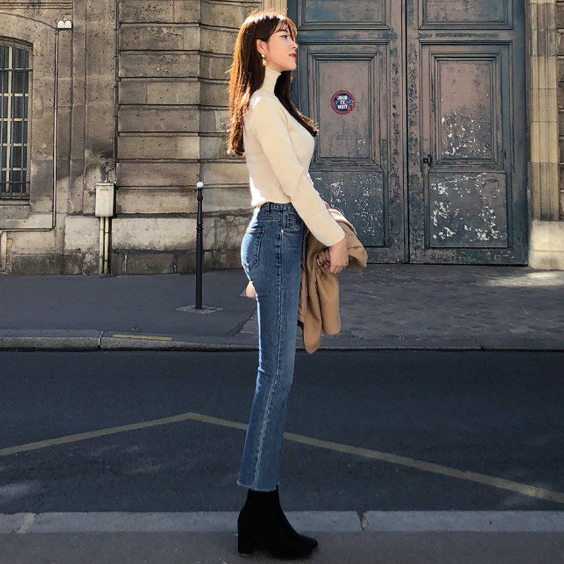 微喇牛仔裤女春秋2025年新款加绒高腰直筒显瘦小个子九分微喇叭裤,淘宝优惠券,粉丝福利购,淘宝优惠卷