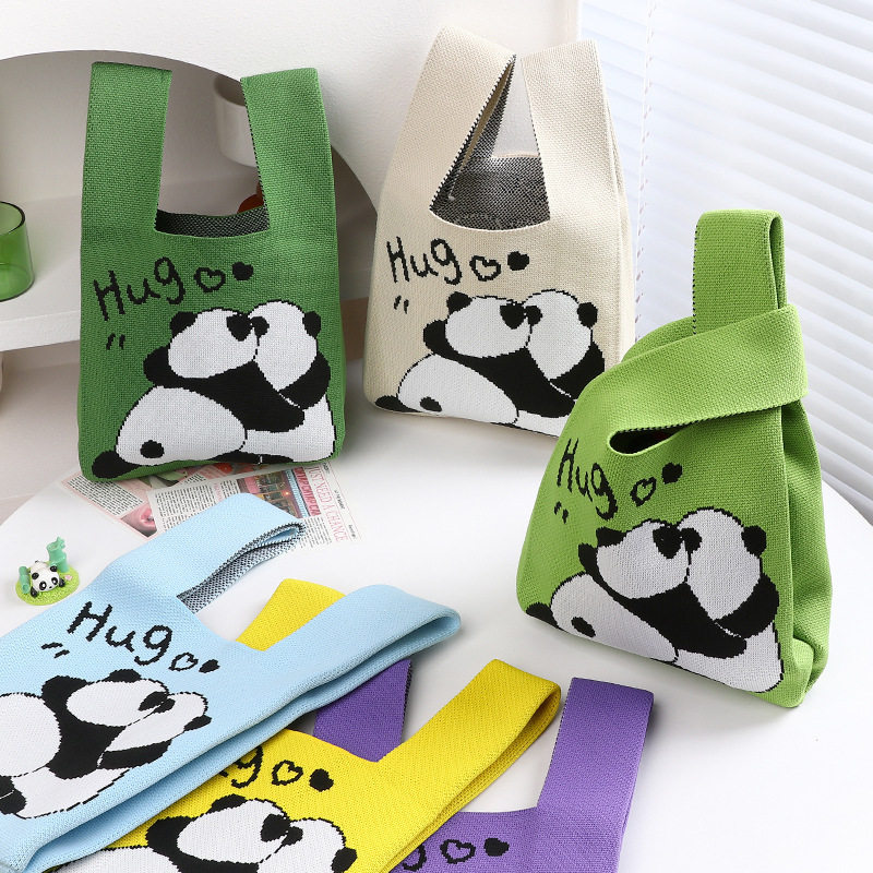 新款熊猫手提包休闲百搭女针织国风潮流伴手礼针织包托特包日常,淘宝优惠券,粉丝福利购,淘宝优惠卷