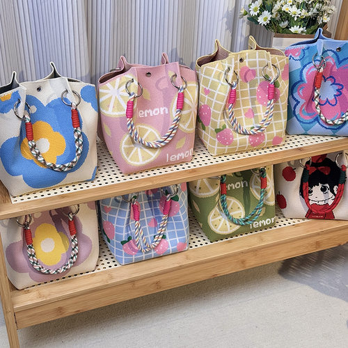 2025韩版新款ins绳结手提包春秋水桶包出游百搭小众大容量手拎包 - 图1