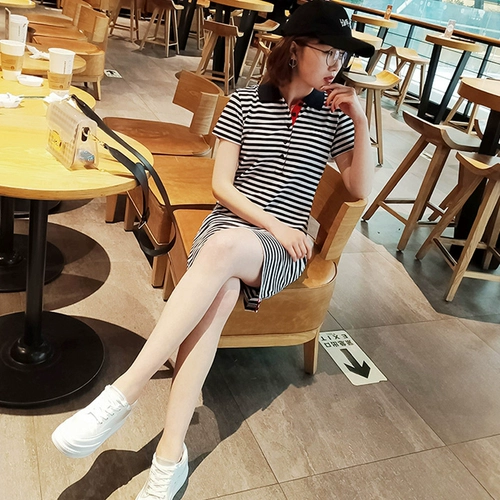 Летняя длинная юбка для отдыха, платье, платье-футболка, средней длины, короткий рукав, большой размер, по фигуре, воротник поло