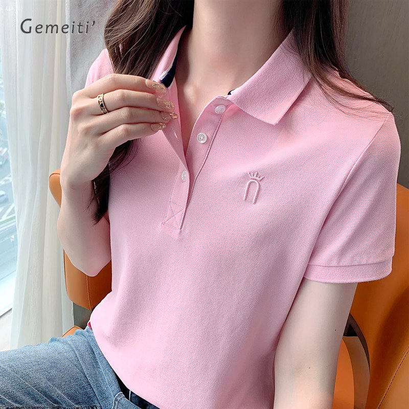 纯棉正肩短袖夏季休闲运动polo衫 格美缇T恤