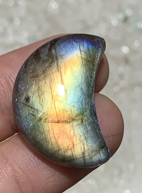 拉长石吊坠月亮25裸石蓝光彩虹光镶嵌绕线小滴编绳手工diy灰月光