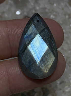 拉长石吊坠水滴25*15裸石切面蓝彩虹戒面编绳绕线手工diy镶嵌制作