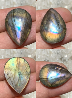 拉长石吊坠水滴25*18裸石蓝彩虹戒面编绳绕线手工diy镶嵌绕线耳环