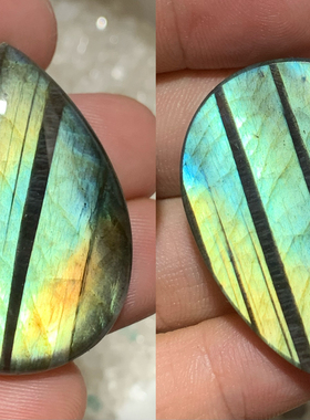 拉长石吊坠水滴裸石蓝彩虹戒面编绳绕线手工diy大尺寸多彩35*25