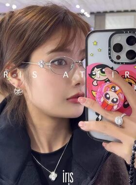 EmiliaWEI镶钻椭圆金属眼镜架