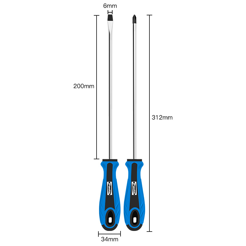 保拉2件套大号十字一字6*200mm带强磁性加长螺丝批起子改锥1815 - 图1