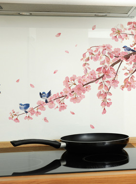 家居玄关墙角春意桃花枝墙贴