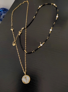 黑尖晶黑胆石串珠新款锁骨链复古原创小众设计高奢百搭网红项链