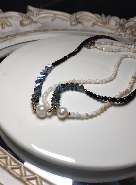 随形淡水珍珠项链2024新款黑色锁骨复古高级小众设计简约网红百搭