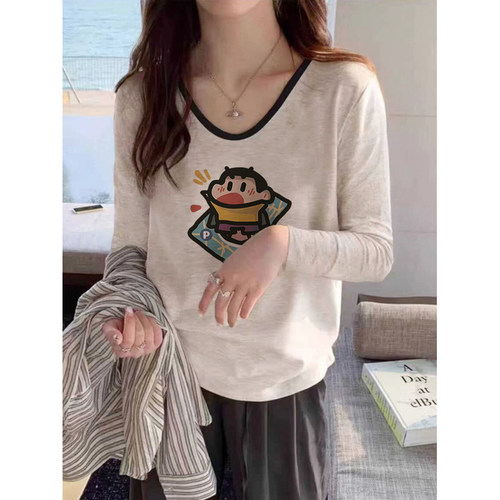 v领正肩长袖t恤女2025新款爆款早秋穿搭设计感上衣大码内搭打底衫 - 图0