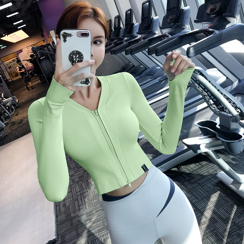 简可莉瑜伽女上衣紧身显瘦拉链秋冬季运动t恤跑步训练健身服长袖 - 图0