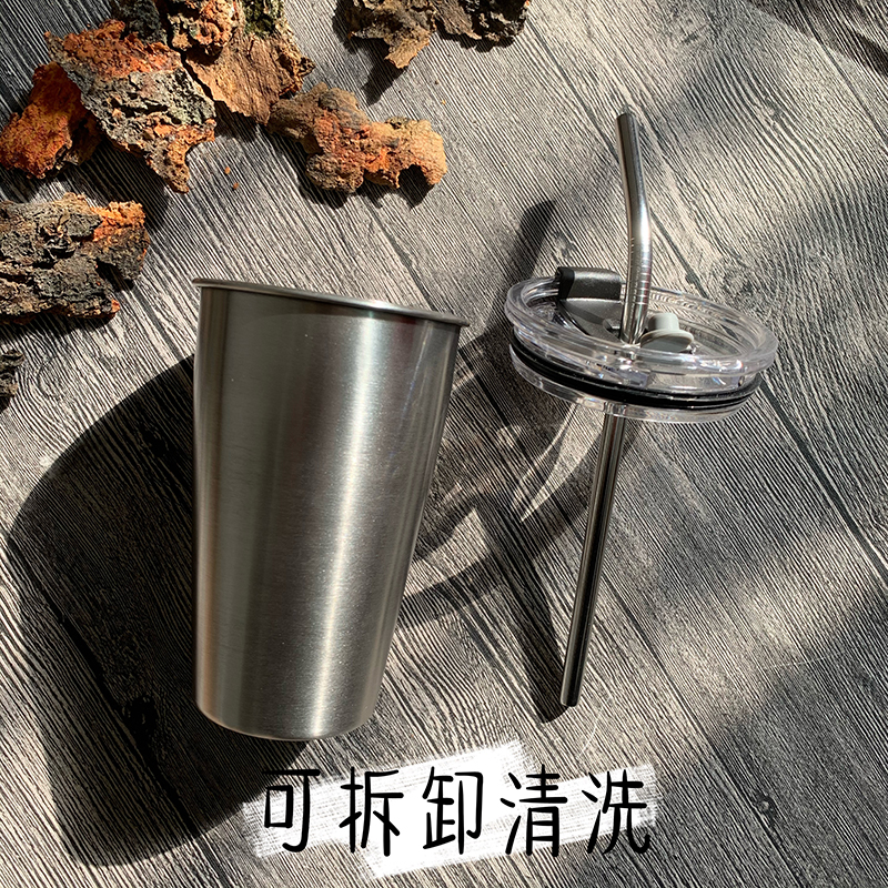 创意304不锈钢吸管咖啡杯单层防摔车载办公工业风杯子果汁水杯子-图1