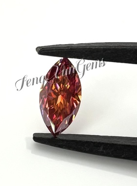 马眼形西瓜红莫桑钻裸石过钻笔带腰码VVS1净度 项链吊坠戒指DIY