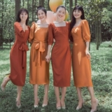 茉野婚纱花树系列「欧月」红橙色系伴娘裙姐妹复古连衣裙礼服