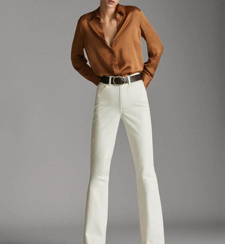 热销爆款桑蚕丝衬衫焦糖色明线设计飘逸真丝衬衫中性纯色长袖辣妹