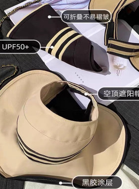 新品遮阳帽空顶夏黑胶休闲防晒帽防紫外线大头围太阳渔夫帽显脸小