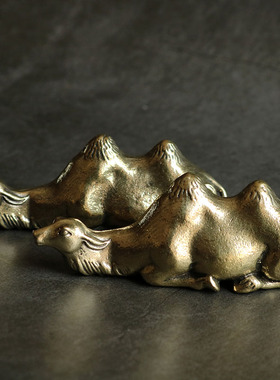 实心纯黄铜办公桌面骆驼笔架小摆件茶宠饰品工艺品礼品手把玩件