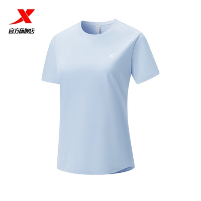 特步速干T女羽毛球服透气短袖女
