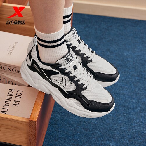 特步星火情侣休闲鞋夏季女鞋革网板鞋轻便舒适软底增高运动鞋子男 - 图2