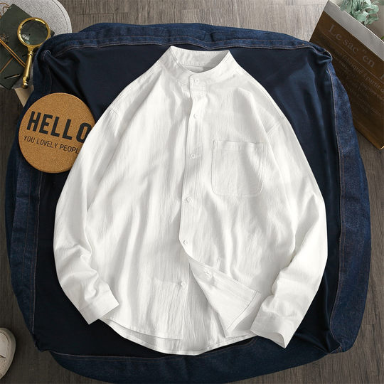 Handsome long sleeve Korean style trendy stand collar shirt