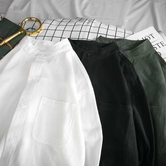 Handsome long sleeve Korean style trendy stand collar shirt