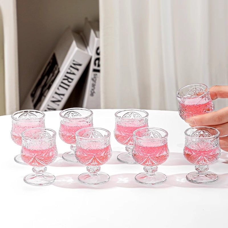 白酒杯复古刻花玻璃杯果酒杯精致高脚杯高颜值小酒杯微醺一口杯,淘宝优惠券,粉丝福利购,淘宝优惠卷