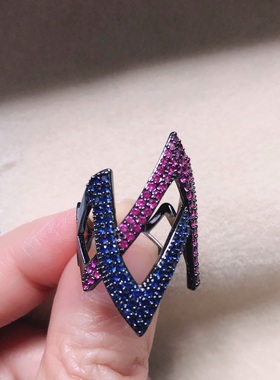 夸张开口粉色几何碎钻戒指包邮