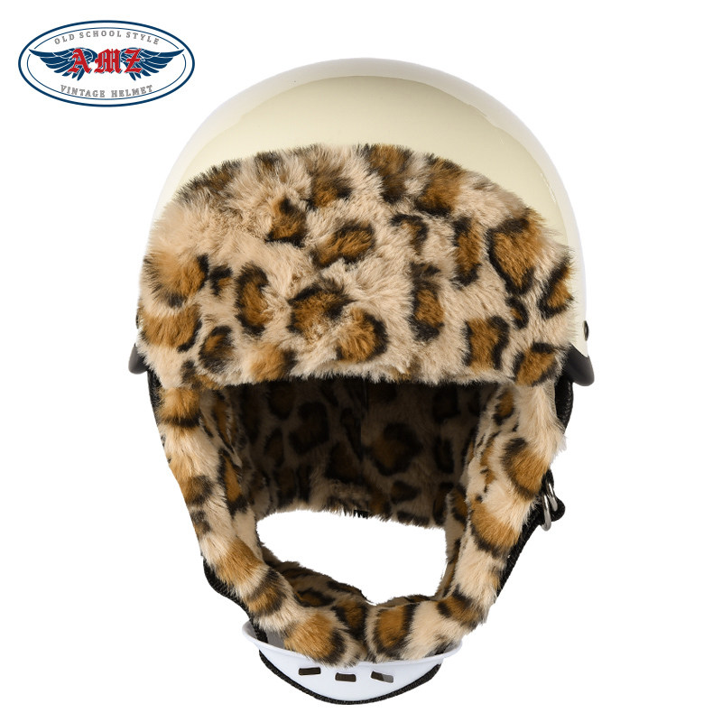 AMZ复古骑行豹纹雷锋帽冬季配饰保暖摩托车半盔四分之三头盔配件,淘宝优惠券,粉丝福利购,淘宝优惠卷