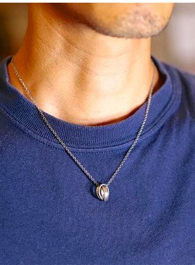 日本银美金双环坠项链