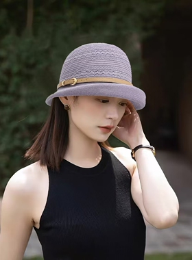2026新款夏季草帽女花朵珍珠沙滩度假渔夫帽防晒遮阳帽韩版太阳帽