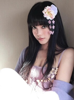 日系甜美粉紫色绣球花流苏发夹