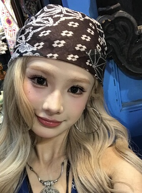 美式复古腰果花包头巾女夏季薄款