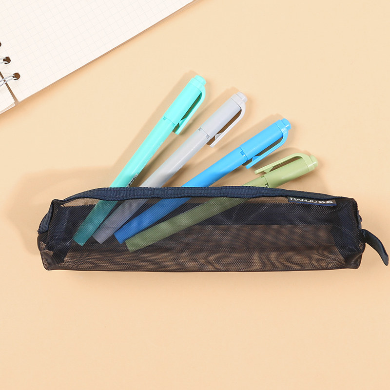 Ins retro solid color mesh zipper pencil bag mini small pencil box student gift stationery storage pencil bag