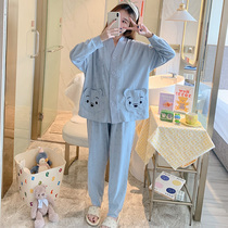 Pocket Bear Pajamas Woman Spring Autumn Season Thin section Long sleeves Korean version Leisure loose Cartoon Home Clothing Pure Cotton Two Suits