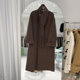 Minimalist round neck wool coat with scarf collar