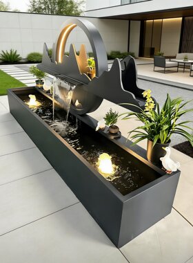 不锈钢水景定制成品鱼池花园喷泉循环摆件户外灯光庭院瀑布流水池