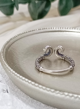 990纯银戒指潮流高级小众指环开口可调节复古紧箍咒百搭单身戒女