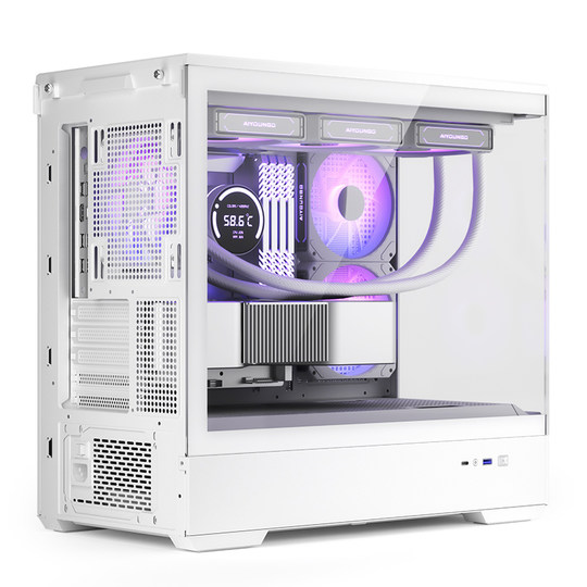 爱国者星璨岚海景房机箱电脑台式主机M-ATX全侧透鱼缸白色无立柱