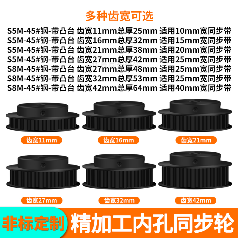 同步轮S5M30齿钢黑BF齿宽11内孔56.358101214套装定做同步带轮S5M-图0