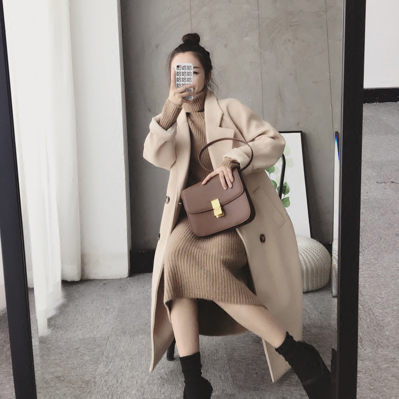 加厚加绒过膝针织毛衣女宽松高领保暖连衣裙轻奢气质冬季长款内搭 - 图0