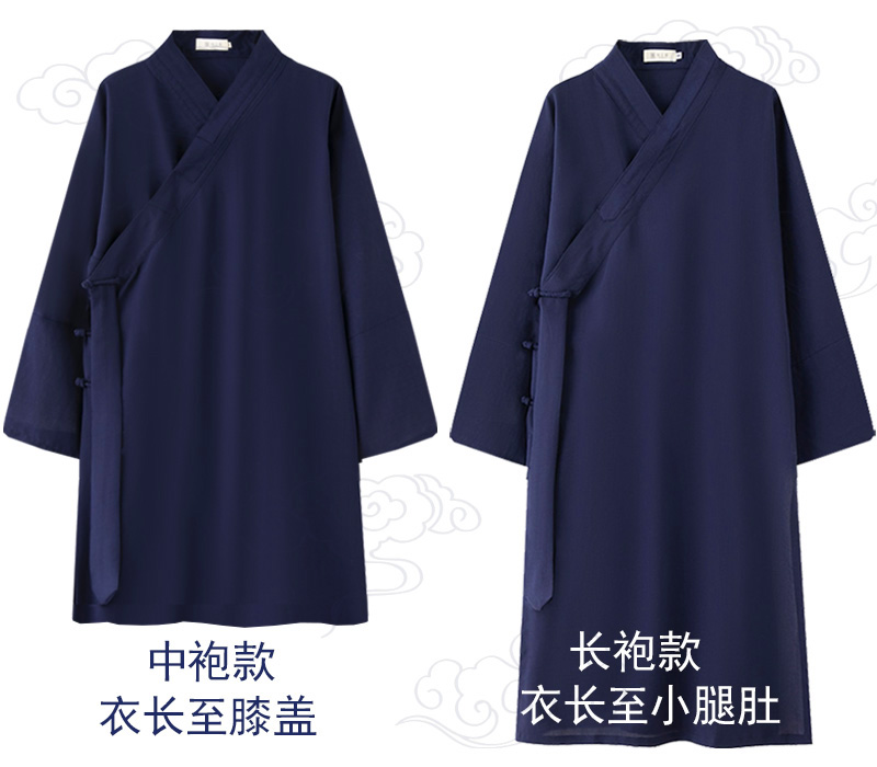 武当道袍中长款夏季亚麻棉道士服斜襟道服居士服道衣太极服练功服 - 图3