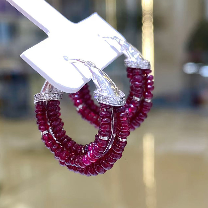 Low-key high-end natural ruby earrings, sterling silver inlaid, versatile row rings, rings, earrings, jewelry