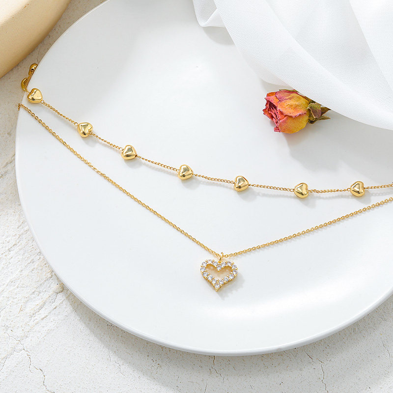 双层爱心女日韩个性金色新款锁骨链 kxk项链