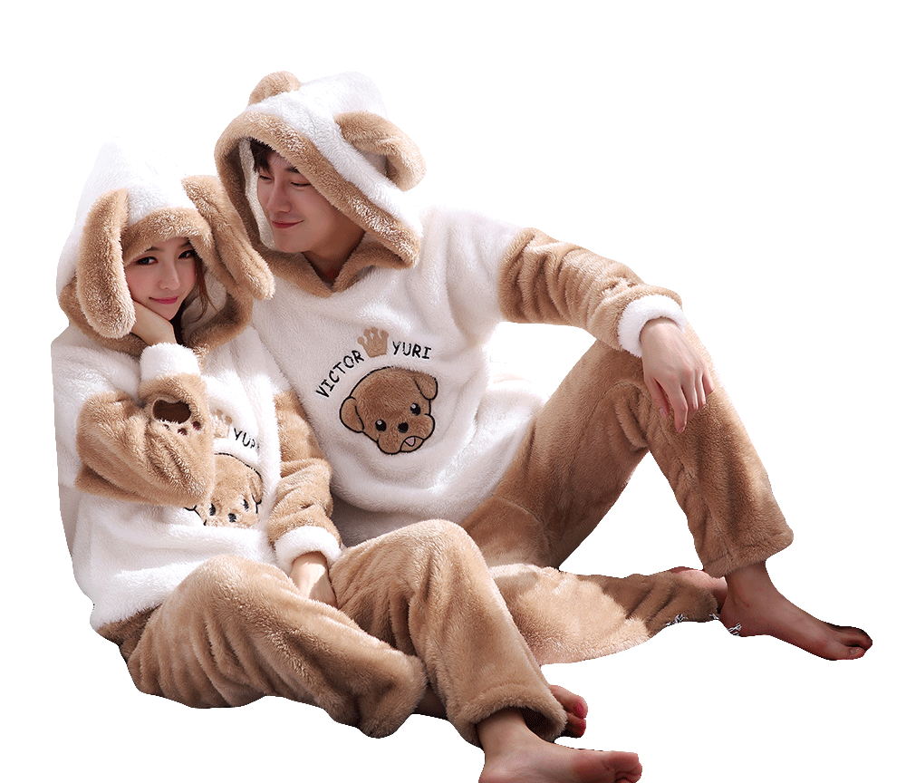 情侣冬季珊瑚绒可爱保暖套装男睡衣 花瑞朵睡衣/家居服套装