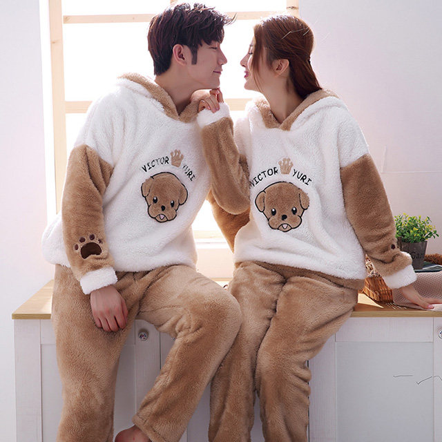 情侣冬季珊瑚绒可爱保暖套装男睡衣 花瑞朵睡衣/家居服套装