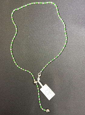 意大利中古库存回流intaly绿桶珠项链925链子银白色圆珠链万能链