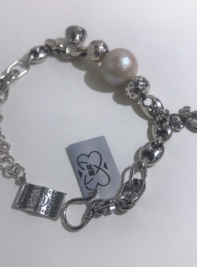 向卉意大利中古925银天然珍珠小马可调节手链