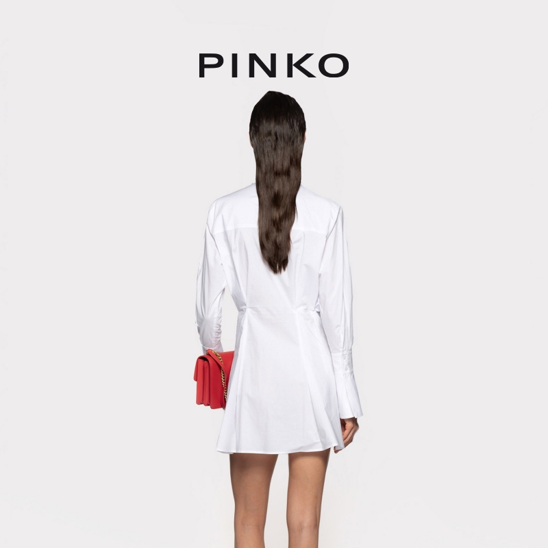 【年中特惠】PINKO 简约收腰白衬衫式连衣裙100885Y6VW