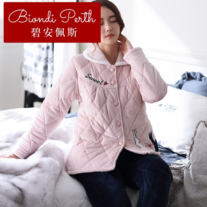 碧安佩斯秋冬季珊瑚绒歌瑞尔夹睡衣 碧安佩斯睡衣/家居服套装